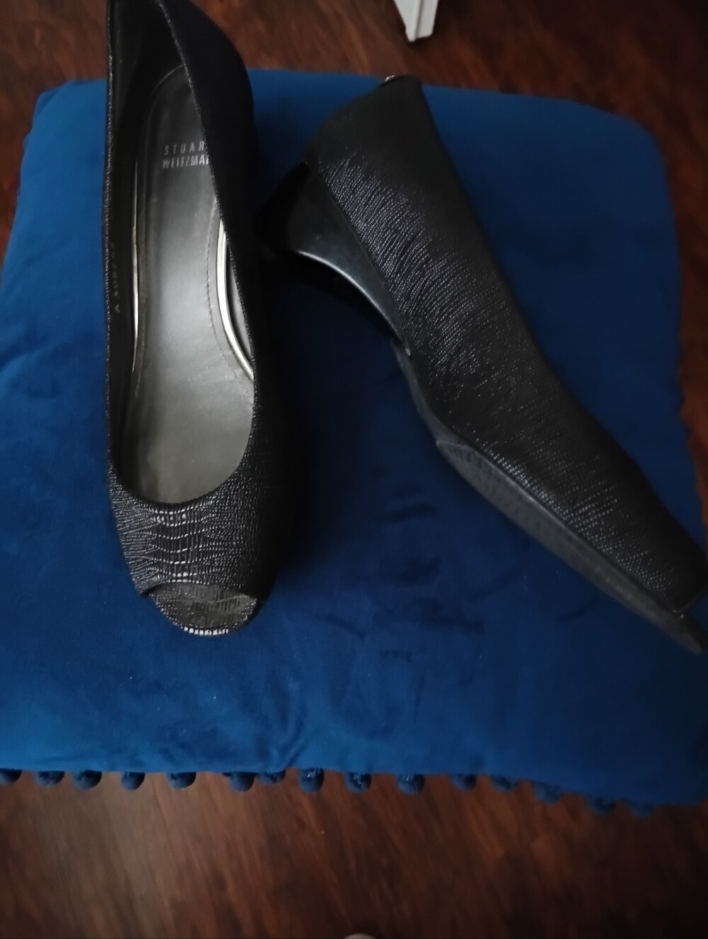 Stuart Weitzman Black Peep-Toe Pumps
